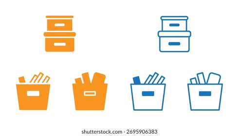 Solución de organización optimizada con modernos contenedores de almacenamiento y cajas de archivos para un espacio de trabajo ordenado y productivo u oficina en el hogar, despeje fácil en vibrantes tonos naranja y azul