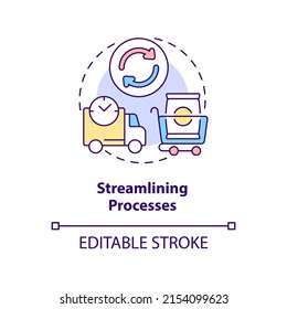 Streamlining Processes Concept Icon. Lean Manufacturing Principle Abstract Idea Thin Line Illustration. Isolated Outline Drawing. Editable Stroke. Arial, Myriad Pro-Bold Fonts Used