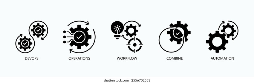 Streamlining Processes: The Fusion Of Devops And Automation Icon Set Vector Illustration Concept With Icon Of Devops, Operations, Workflow, Combine, Automation In Glyph Style