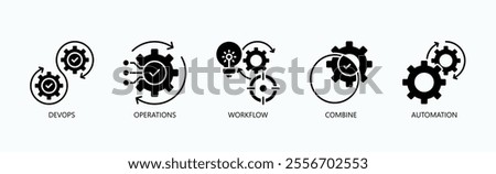 Streamlining Processes: The Fusion Of Devops And Automation Icon Set Vector Illustration Concept With Icon Of Devops, Operations, Workflow, Combine, Automation In Glyph Style