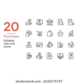 Streamlining transactions a modern collection of e commerce line icons for seamless online shopping