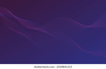 Los flujos de líneas brillantes forman un patrón de onda de luz violeta sobre fondo azul-violeta oscuro aislado. Ilustración vectorial en estilo futurista, ciencia, música, fondo.