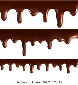 chorros de chocolate derretido sobre un fondo blanco. Ilustración vectorial