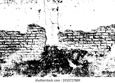 Aged scratched chipped erosion fence for 3D retro design. Cracked uneven flaked rot wall of an old castle grunge loft. Bumpy peeling dirty ruined exposed stucco on shabby medieval scary urban street