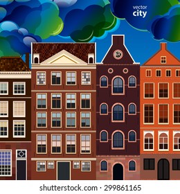 Street of abstract old houses. Vector background.