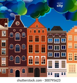 Street of abstract old houses. Vector background.