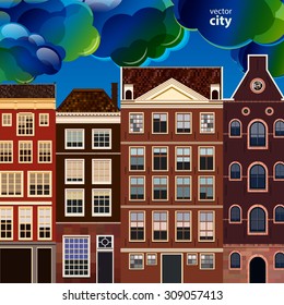 Street of abstract old houses. Vector background.