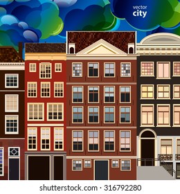 Street of abstract old houses. Vector background.