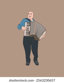 Street Accordion Musician Vector Illustration