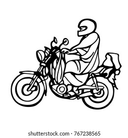 Street African motorcyclist in traditional clothes in a sketch style. Vector image painted with hands isolated on white.