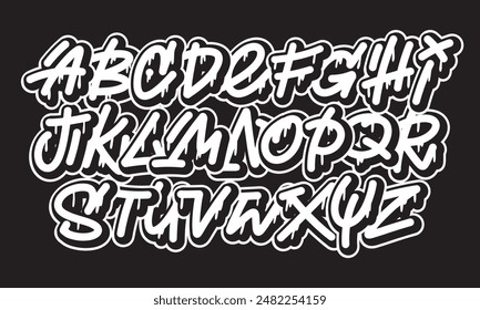 Street alphabet in drip graffiti style, hand drawn. youthful urban atmosphere. energetic expressive title. vector graffiti alphabet on black background