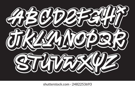 Street alphabet in graffiti style, hand drawn. youthful urban atmosphere. energetic expressive title. vector graffiti alphabet on black background