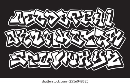 Street alphabet in graffiti style hand drawn. urban atmosphere. vector graffiti alphabet on black background