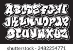 Street alphabet in hip-hop graffiti style, hand drawn. youthful urban atmosphere. energetic expressive title. vector graffiti alphabet on black background