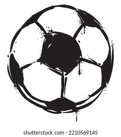 Street art design with black soccer ball painted in graffiti style.