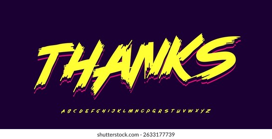 Street art graffiti style word thanks. Comic book inspired hand drawn brush lettering with sharp edges and torn typography for urban poster, youth skate culture, edgy apparel. Vector illustration