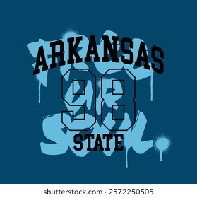 Street art graffiti typography motivational slogan and varsity college arkansas state text print colorful spray splash effect for graphic tee t shirt or sweatshirt hoodie - Vector