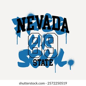 Street art graffiti typography motivational slogan and varsity college nevada state text print colorful spray splash effect for graphic tee t shirt or sweatshirt hoodie - Vector