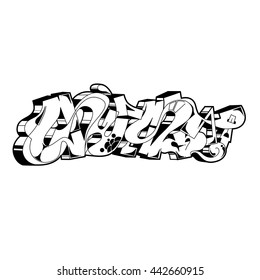 Street art of graffiti. Urban contemporary culture. Abstract color creative drawing. Word gust- Black and white contour