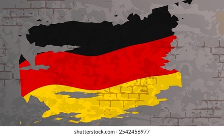 Street art national flag of Germany on a shabby brick wall. Realistic grunge effect. Great for poster, social media post, background. Officially sign of the Federal Republic of Germany