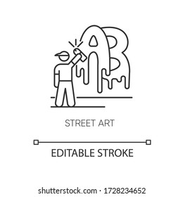 Street art pixel perfect linear icon. Contemporary cultural movement. Independent artist. Thin line customizable illustration. Contour symbol. Vector isolated outline drawing. Editable stroke