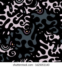 Street Art Print. Modern Seamless Pattern.  Blue, Purple Fantasy Hand Drawn. Linear Collage. Bizarre Street Art. Creative Trendy Style. Abstract, Contrast Shape. Doodle Crazy Vector Background.

