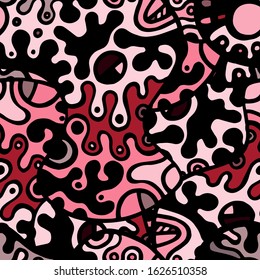 Street Art Print. Modern Seamless Pattern.  Gray, Bordo Funky Hand Drawn. Linear Collage. Bizarre Street Art. Creative Trendy Style. Abstract, Contrast Shape. Doodle Crazy Vector Background.
