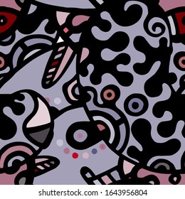 Street Art Print. Modern Seamless Pattern.  Gray, Bordo Funky Hand Drawn. Linear Collage. Bizarre Street Art. Creative Trendy Style. Abstract, Contrast Shape. Doodle Crazy Vector Background.
