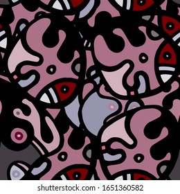 Street Art Print. Modern Seamless Pattern.  Gray, Bordo Summer Hand Drawn. Linear Collage. Bizarre Street Art. Creative Trendy Style. Abstract, Contrast Shape. Doodle Crazy Vector Background.
