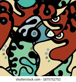 Street Art Print. Modern Seamless Pattern.  Color, Multicolor Summer Hand Drawn. Linear Collage. Bizarre Street Art. Creative Trendy Style. Abstract, Contrast Shape. Doodle Crazy Vector Background.
