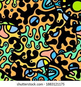 Street Art Print. Modern Seamless Pattern.  Color, Multicolor Summer Hand Drawn. Linear Collage. Bizarre Street Art. Creative Trendy Style. Abstract, Contrast Shape. Doodle Crazy Vector Background.
