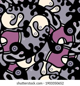 Street Art Print. Modern Seamless Pattern.  Gray, Bordo Fun Hand Drawn. Linear Collage. Bizarre Street Art. Creative Trendy Style. Abstract, Contrast Shape. Doodle Crazy Vector Background.
