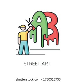 Street art RGB color icon. Contemporary cultural movement. Modern painting creating. Independent artist. Graffiti drawing. Isolated vector illustration