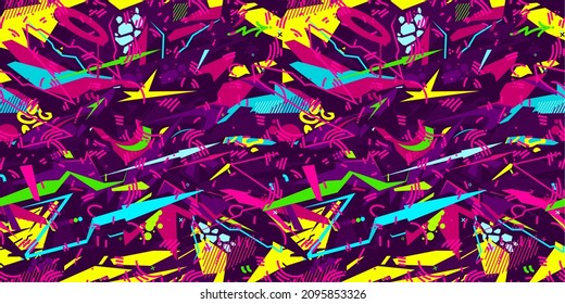 Street Art Seamless Urban Cyberpunk Abstract Graffiti Style Pattern Vector Illustration Background Art