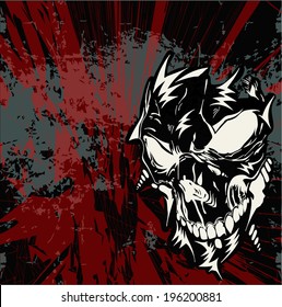 Street art skull vector background - futuristic, scary, dangerous skull motive. Isolated layers, skull vector separated