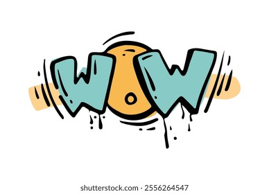 Street art slogan wow with dripping effect, isolated painted exclamation word on wall or other urban surfaces. Vector popular culture, memes or catchphrases. Standalone tag graffiti decor