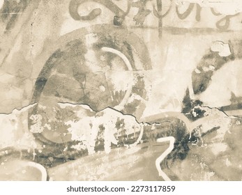 Street Artist Graffiti. Stone Damage Texture. Dirty Damaged Artwork. Grungy Old Creative Drawing. Brown Material Drawing. Wall Modern Background. Dirty Culture Weathered Scratch. Damaged Wall Style.