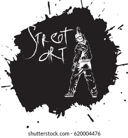 Street artist painting on wall. Splash background. Vector illustration