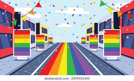 Street background pride festival. LGBTQ community concept. Modern vector illustration