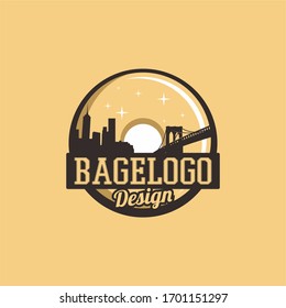 Street Bagel Logo Design Vintage With Silhouette Skyline Shape