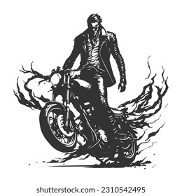 Street bandit leader who performs on his motorcycle. Rider's black and white design