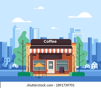 Street bar cafe modern city town concept. Vector flat graphic design illustration