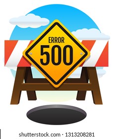 Street Barrier with 500 Error Warning Sign
