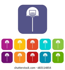 Street basketball hoop icons set vector illustration in flat style in colors red, blue, green, and other