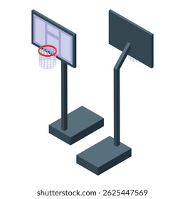 Arco de basquete de rua de pé no ícone da plataforma quadrada na vista isométrica