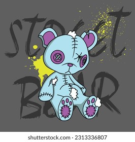 street bear art design slogan t shirt