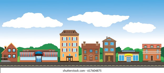 Street beautiful city on a background of blue sky