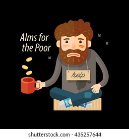 Street beggar. Unemployed or homeless icon. Alms vector illustration