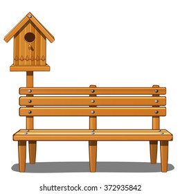 Street bench with birdhouse. Vector.