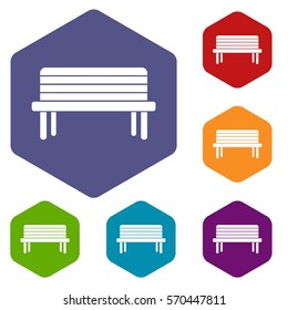 Street bench icons set rhombus in different colors isolated on white background